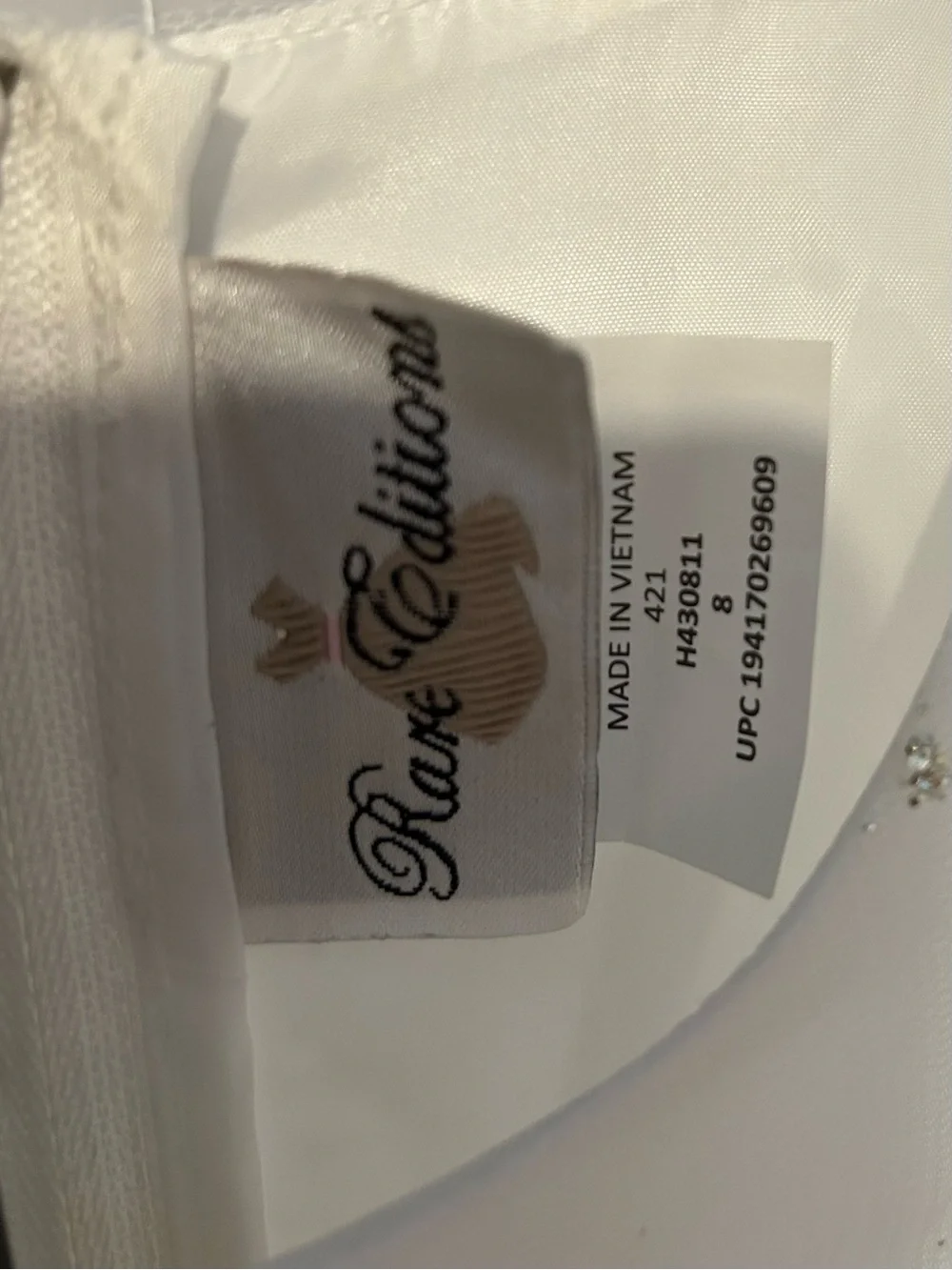 Rare Editions White Dress with Gold Bow and Faux-Fur Shrug